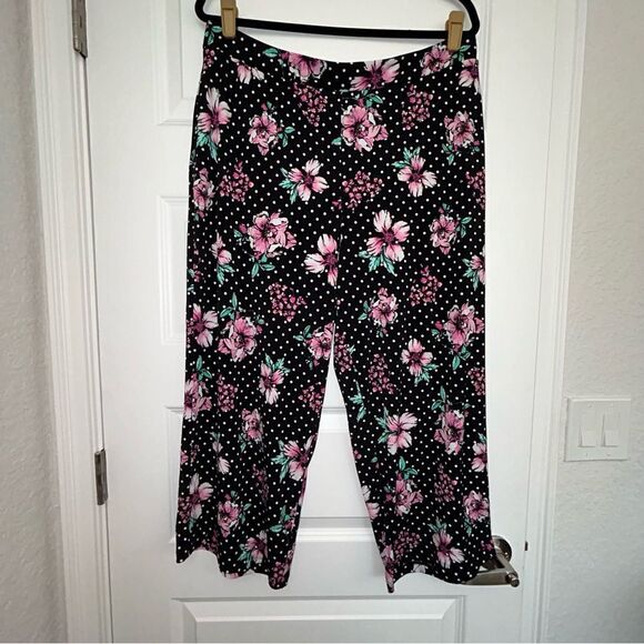 Susan Graver Floral Polka Dot Print Pull On Capri/Ankle Pants - Picture 1 of 5